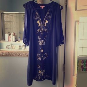 GORGEOUS Lilly Pulitzer Blue and Gold SILK Dress!